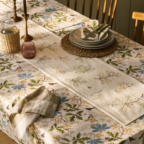 Image showing the Orchard Birds Table Runner, Stone product.