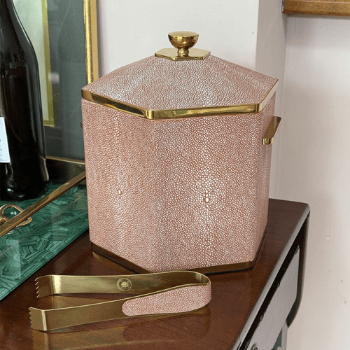 Image showing the Shagreen Ice Bucket and Tongs, Coral product.