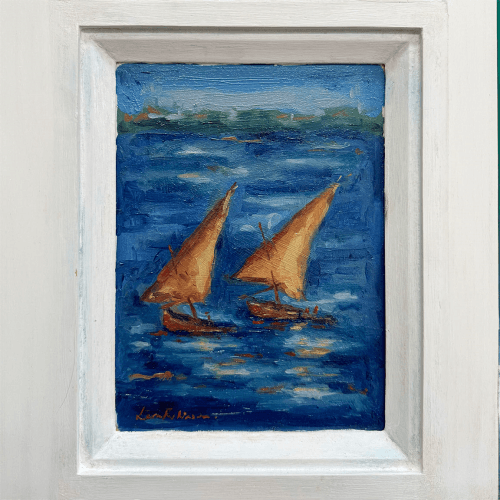 Image showing the Sailing Boats In Lamu Framed Oil Painting, 41 × 35cm product.