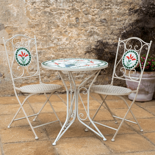 Image showing the Mosaic Floral 3 Piece Bistro Set, Cream product.