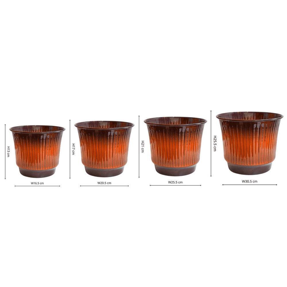 Jasper Set of 4 Metal Ribbed Tapered Planter
