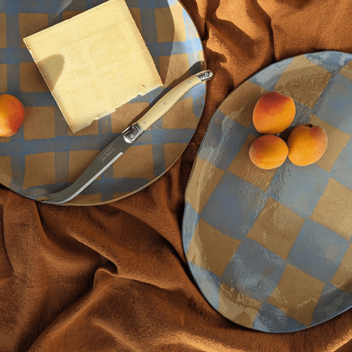 Image showing the Oval Check Oval Serving Platter, Baby Blue product.