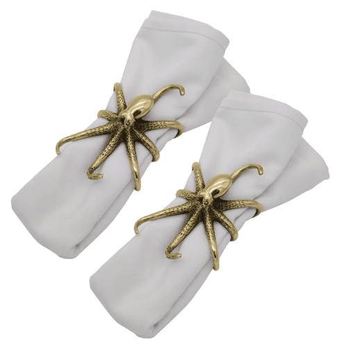 Image showing the Octopus Set of 2 Napkin Rings, Gold product.