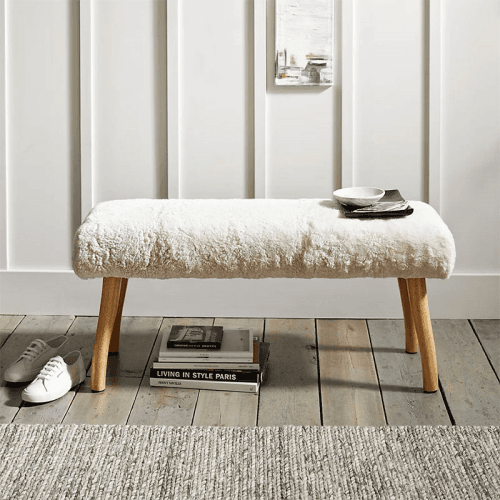 Image showing the Curly Sheepskin Shearling Bench, Oatmeal product.