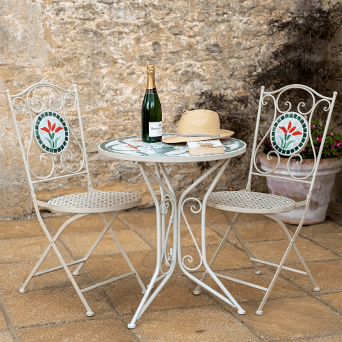 Image showing the Mosaic Floral 3 Piece Bistro Set, Cream product.