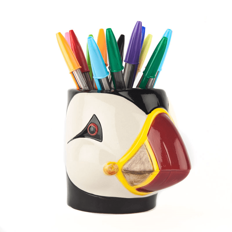 Puffin Pencil Pot, Black/Yellow