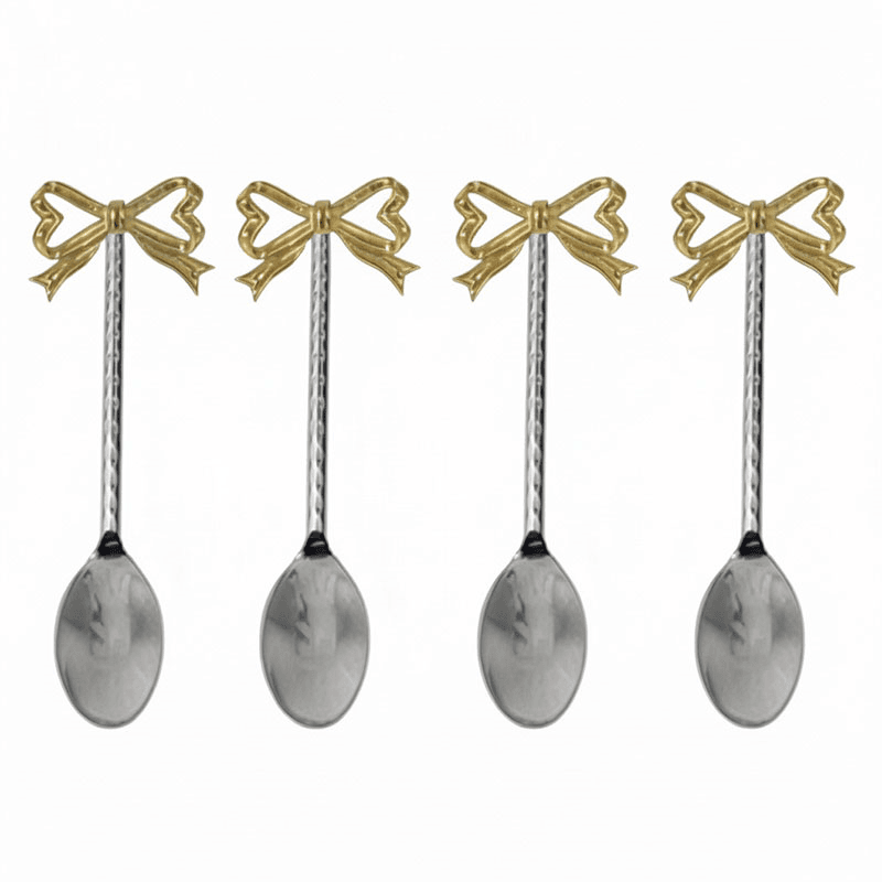 Bow Set of 4 Coffee Spoons, Silver & Gold