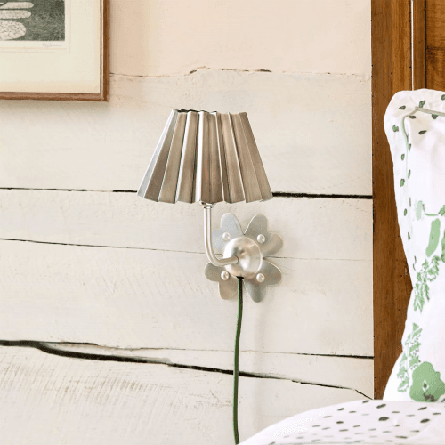 Image showing the Clover Plug In Wall Light, Brushed Silver product.