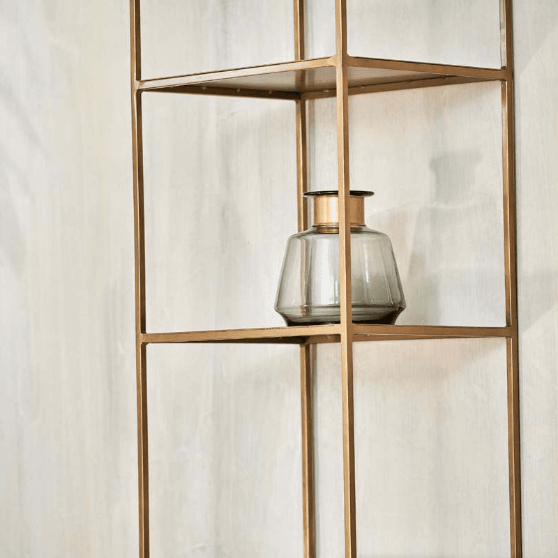 Mahi Shelving Unit, Antique Brass