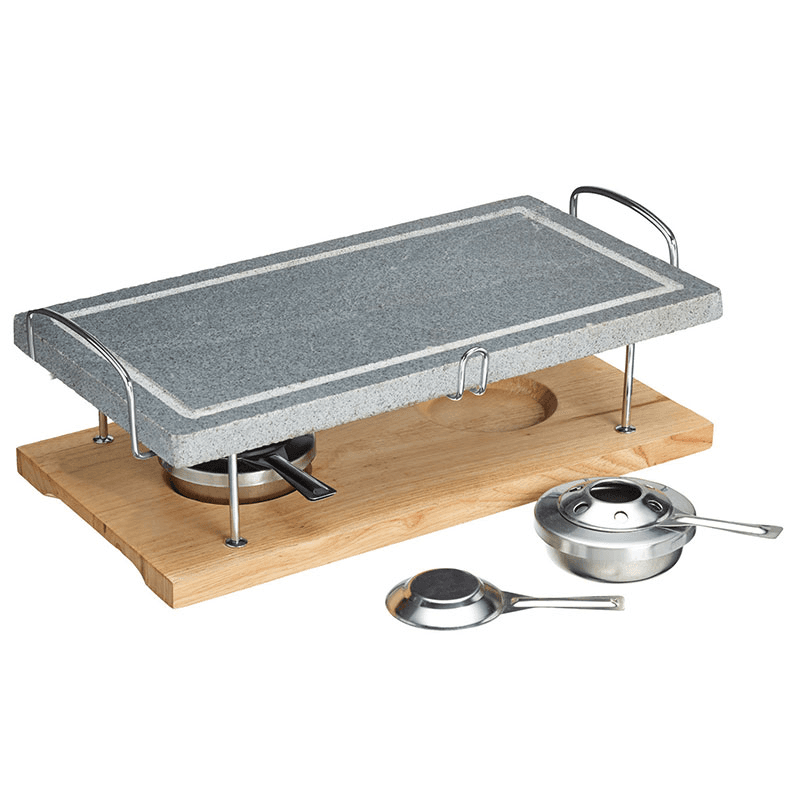 Hot stone grill set, marble with wooden base