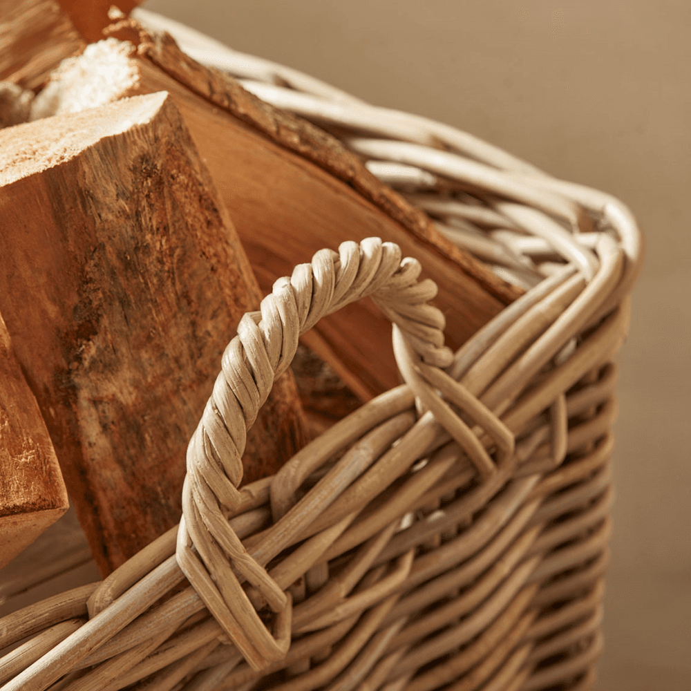 Rattan Set of 2 Square Log Baskets, Natural