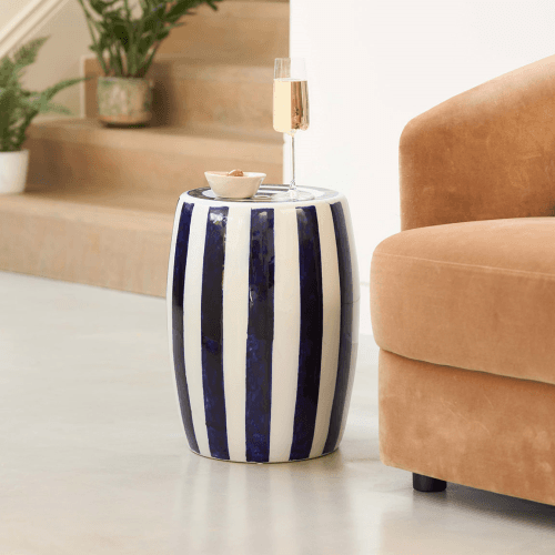Image showing the Stripe Ceramic Stool, H45cm, Blue product.