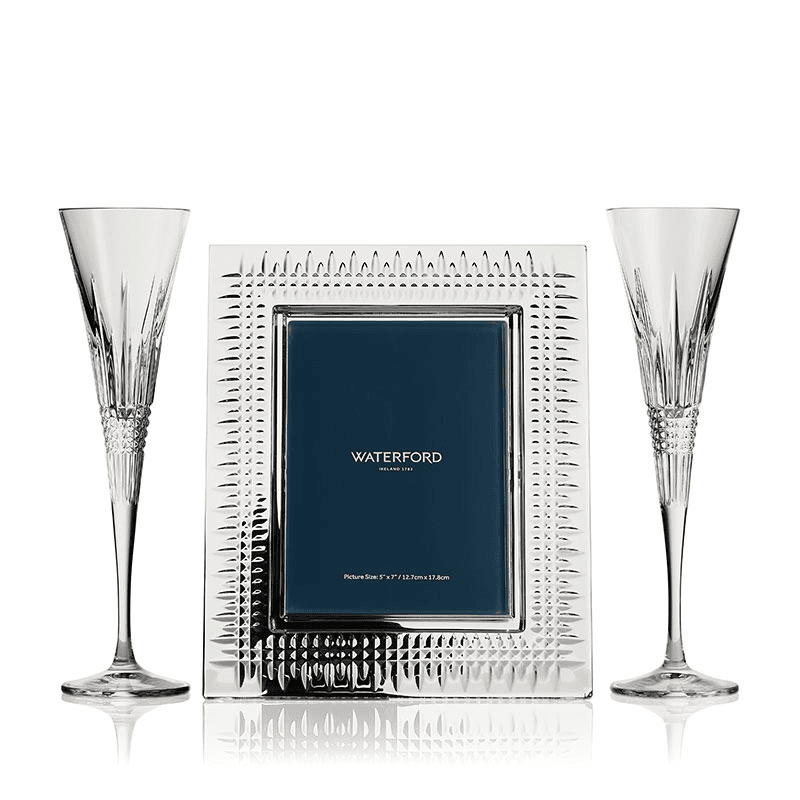 Lismore Diamond Photo Frame & Set of 2 Toasting Flutes, Clear