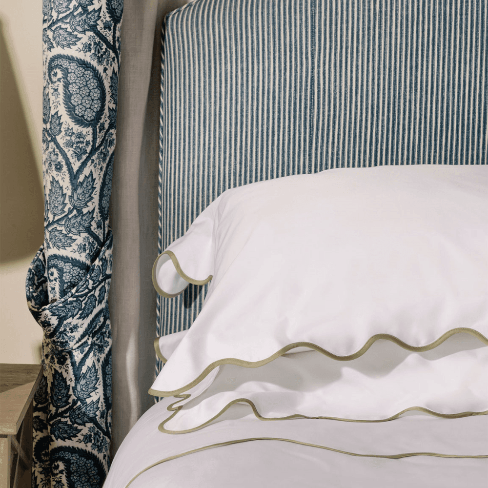 Alexandra Wavy Scalloped Pair of Pillowcases, Sage Green