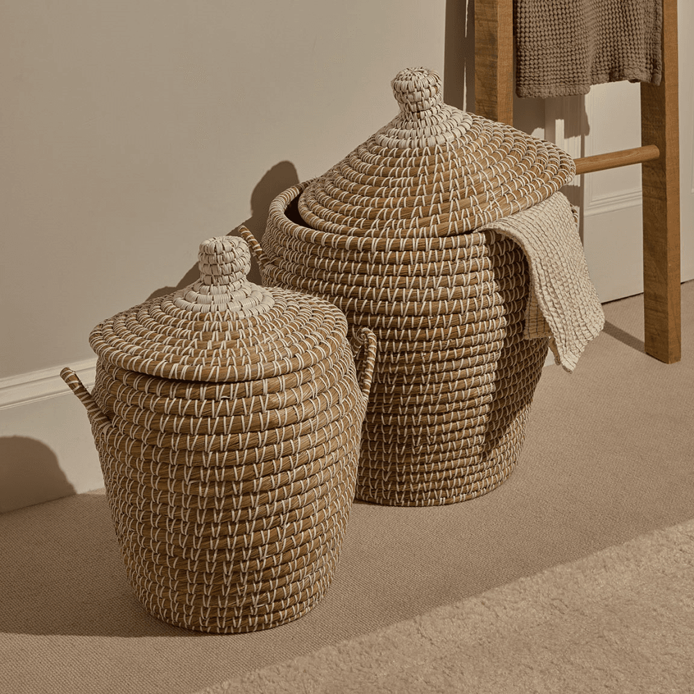 Set of 2 Lidded Baskets, Natural