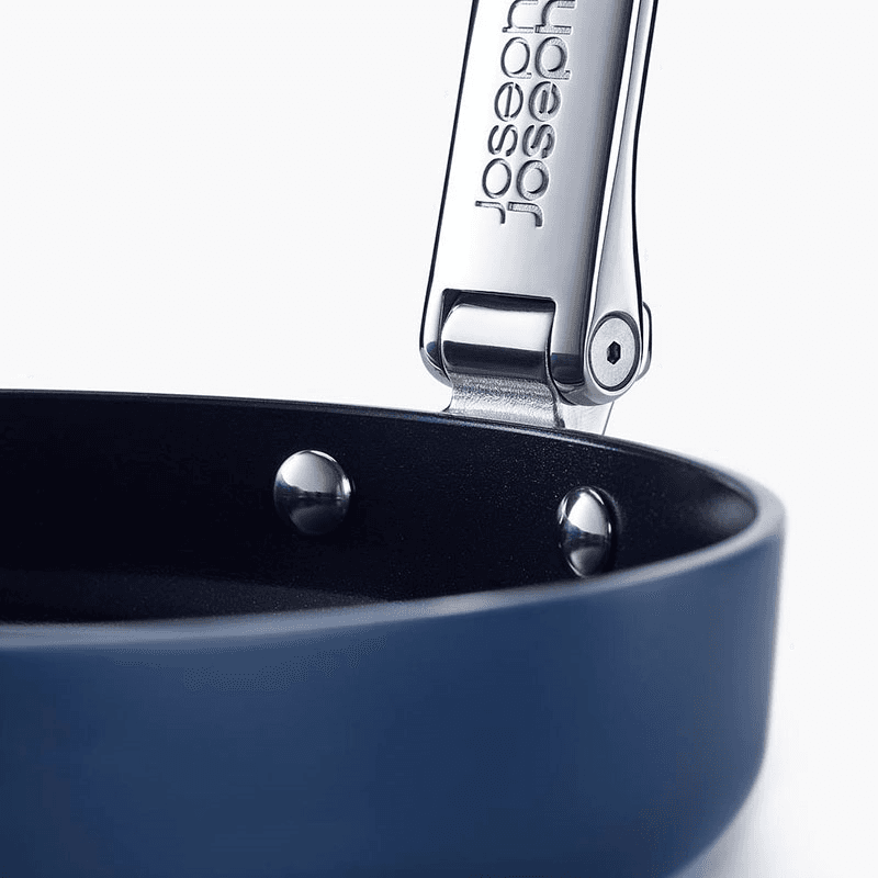 Space Folding Handle Ceramic Non-Stick Cookware Set, Midnight Blue