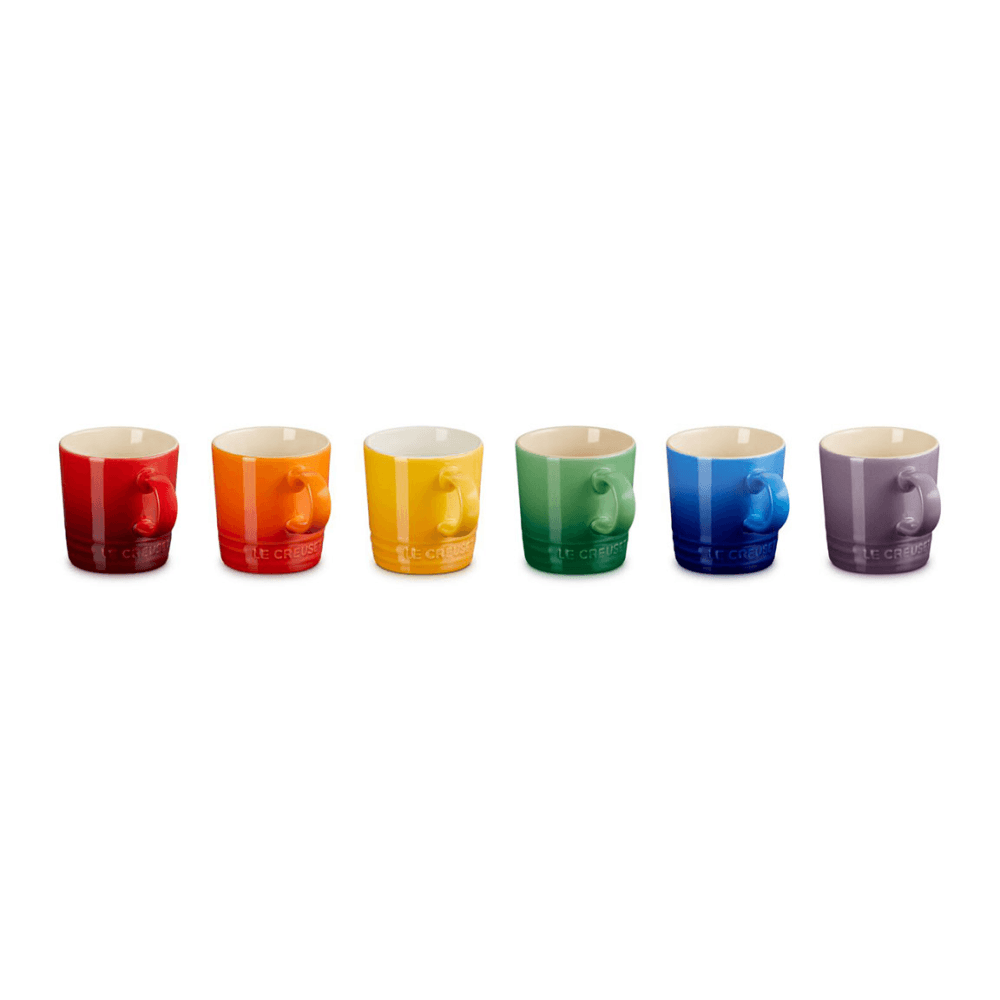 Stoneware Set of 6 espresso mugs, Rainbow