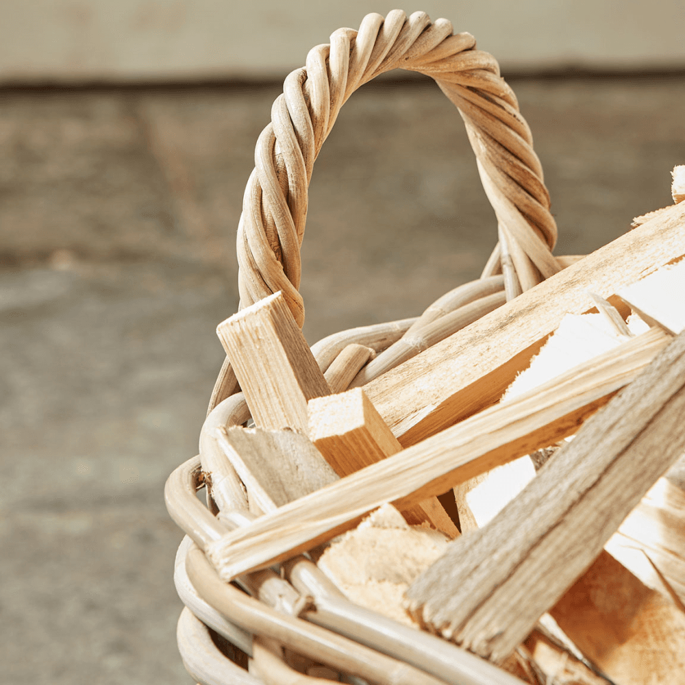 Rattan Set of 2 Round Log Baskets, Natural