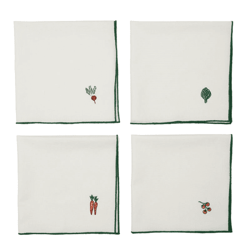 Image showing the Motif Embroidered Vegetable Set of 4 Napkins product.