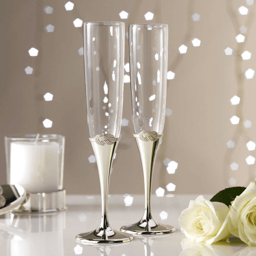 Image showing the Infinity Set of 2 Toasting Flutes, Silver product.