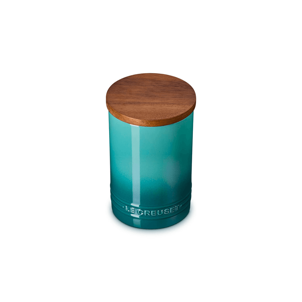 Stoneware Storage Jar with Wooden Lid, Bleu Riviera