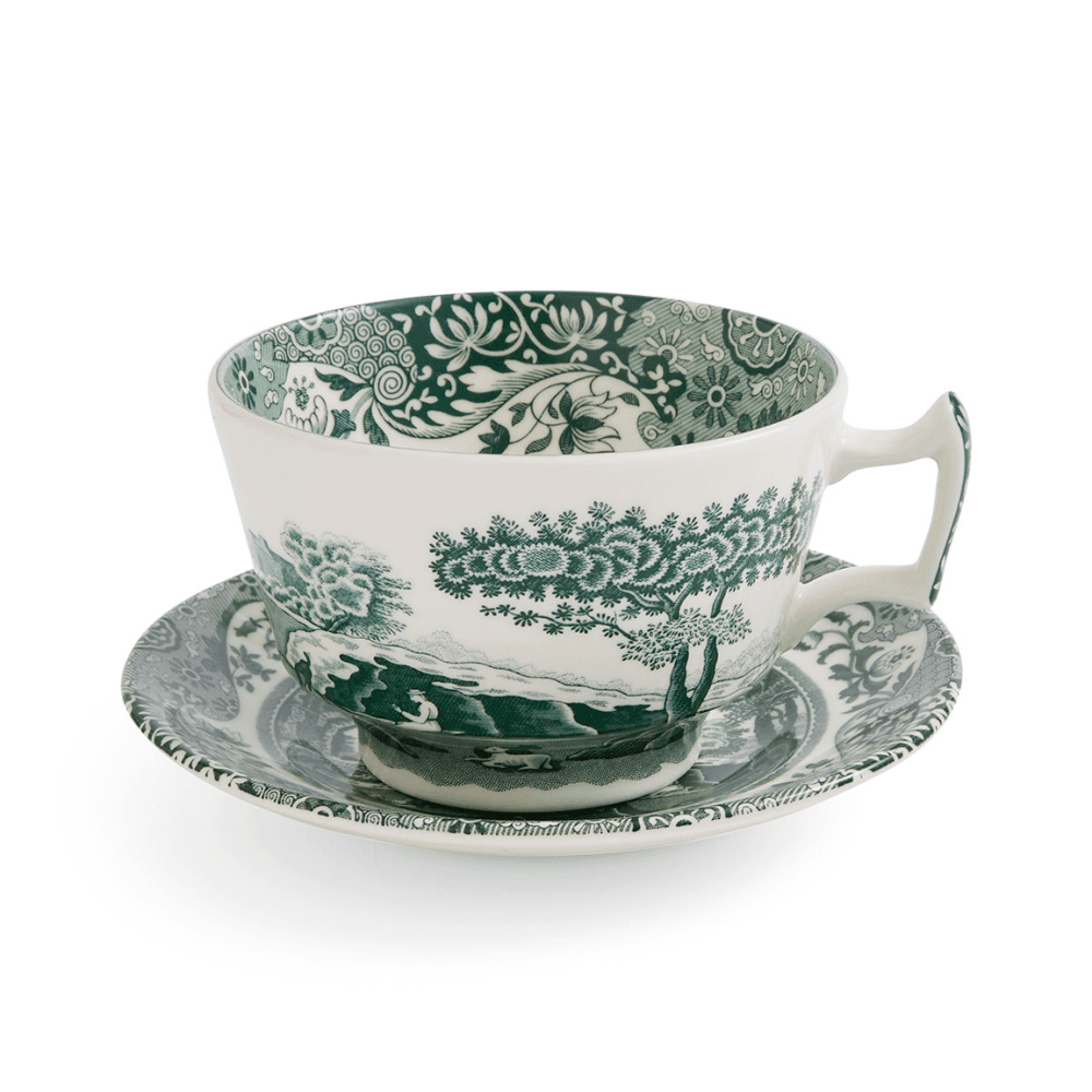 Heritage Italian Set of 4 Breakfast Cups & Saucers, Green