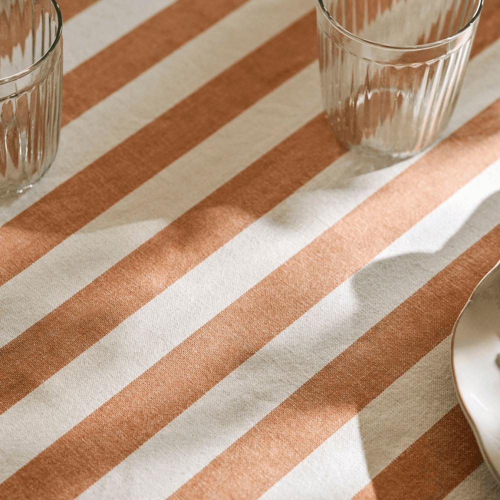 Harlton Wide Stripe Tablecloth , Terracotta