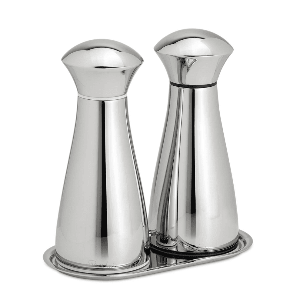 Signature Bright Salt & Pepper Mill & Tray Set, Stainless Steel