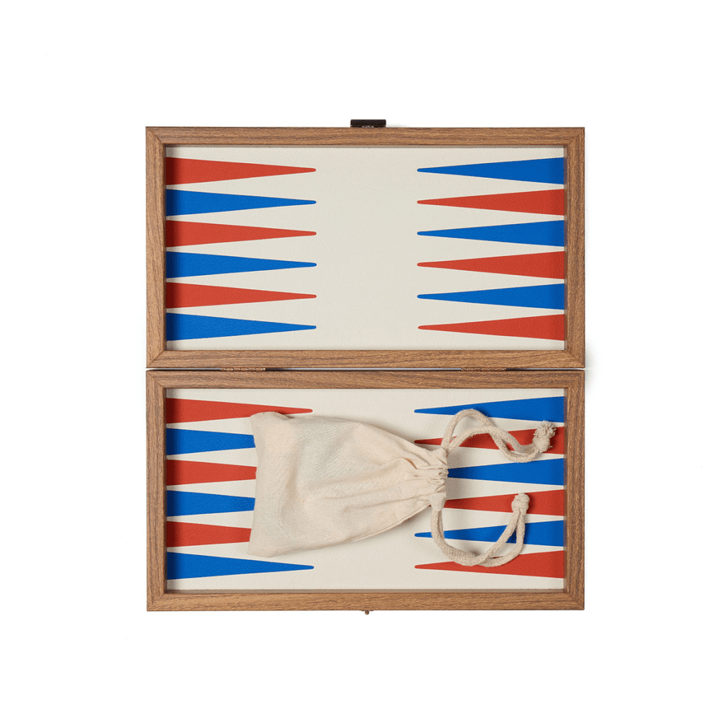 Milos Travel Backgammon Set, Red, White & Blue