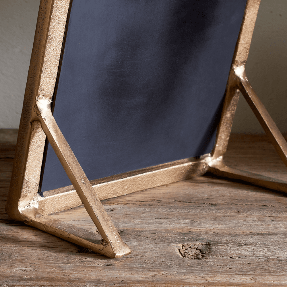 Baja Standing Mirror, Antique Brass