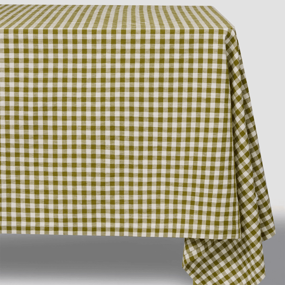 Gingham Linen Blend Tablecloth, Botanical Green