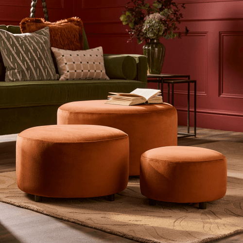 Image showing the Three Stacking Ottomans, Burnt Orange Velvet product.