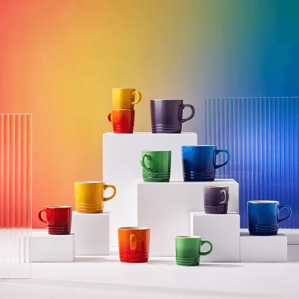 Stoneware Set of 6 espresso mugs, Rainbow