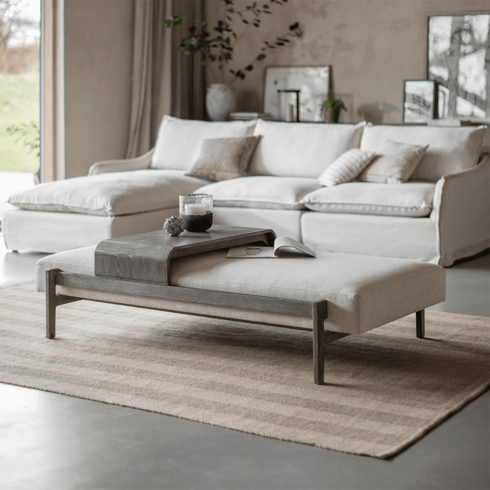 Musgrave Ottoman with Sliding Tray, Oatmeal