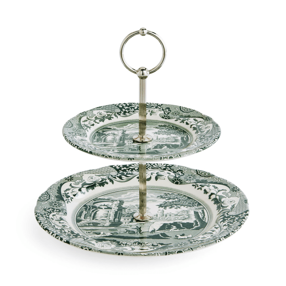 Heritage Italian 2 Tier Cake Stand, Green
