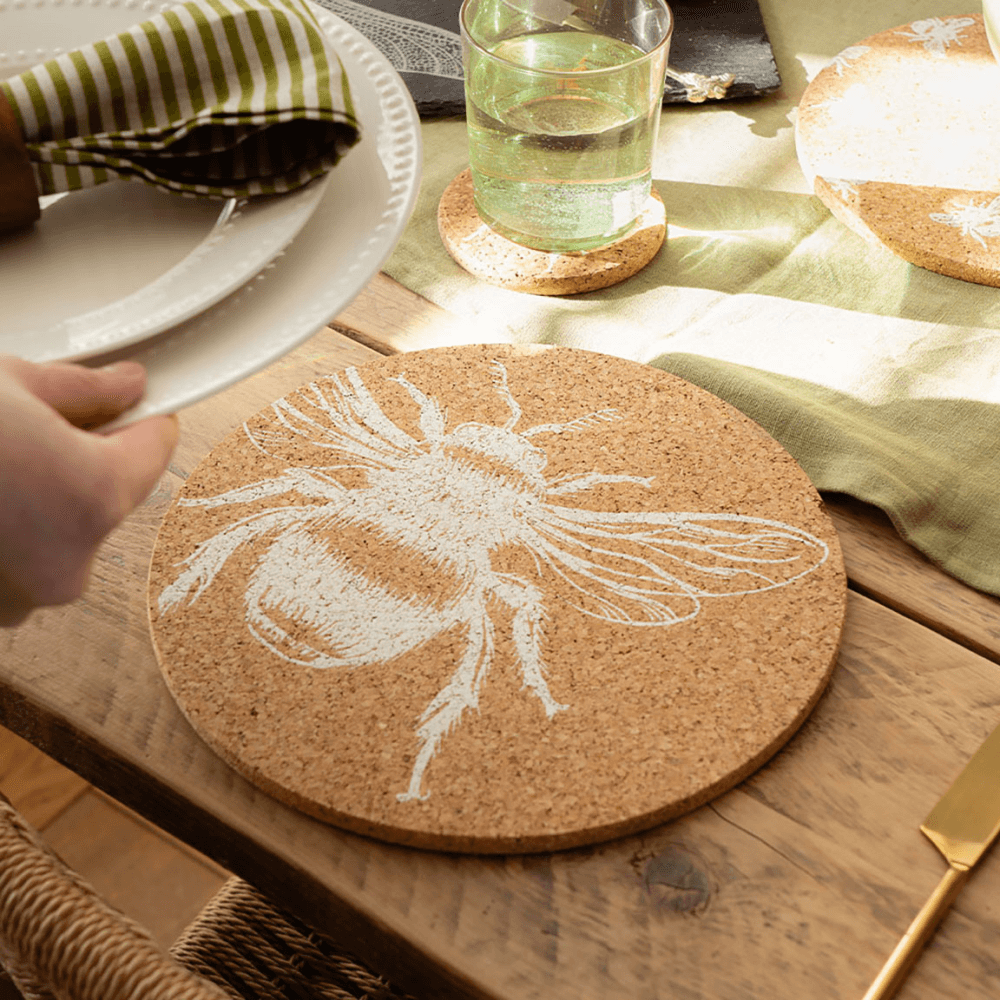 Bee Set of 4 Coasters & Placemats Set, Natural
