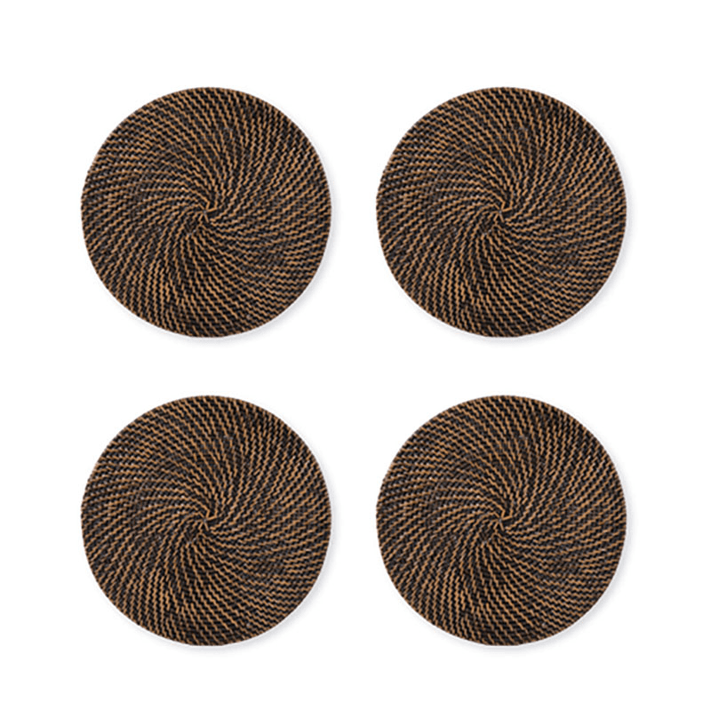 Wittering Rattan Set of 4 Round Placemats, Antique Brown