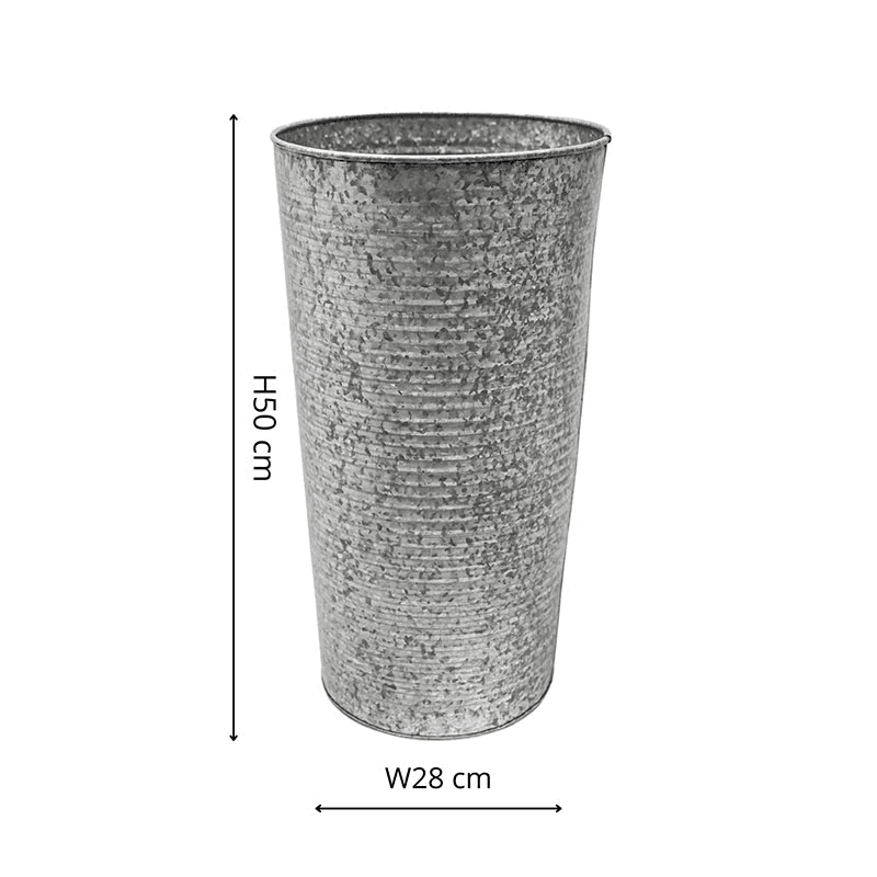 Galvanised Ribbed Vase, Silver