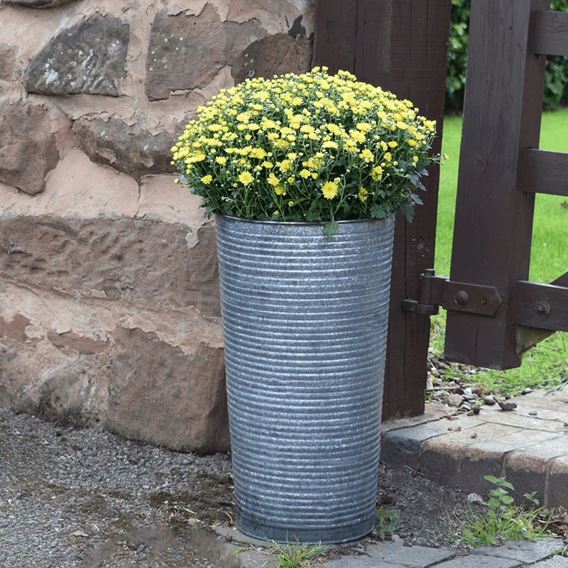 Galvanised Ribbed Vase, Silver