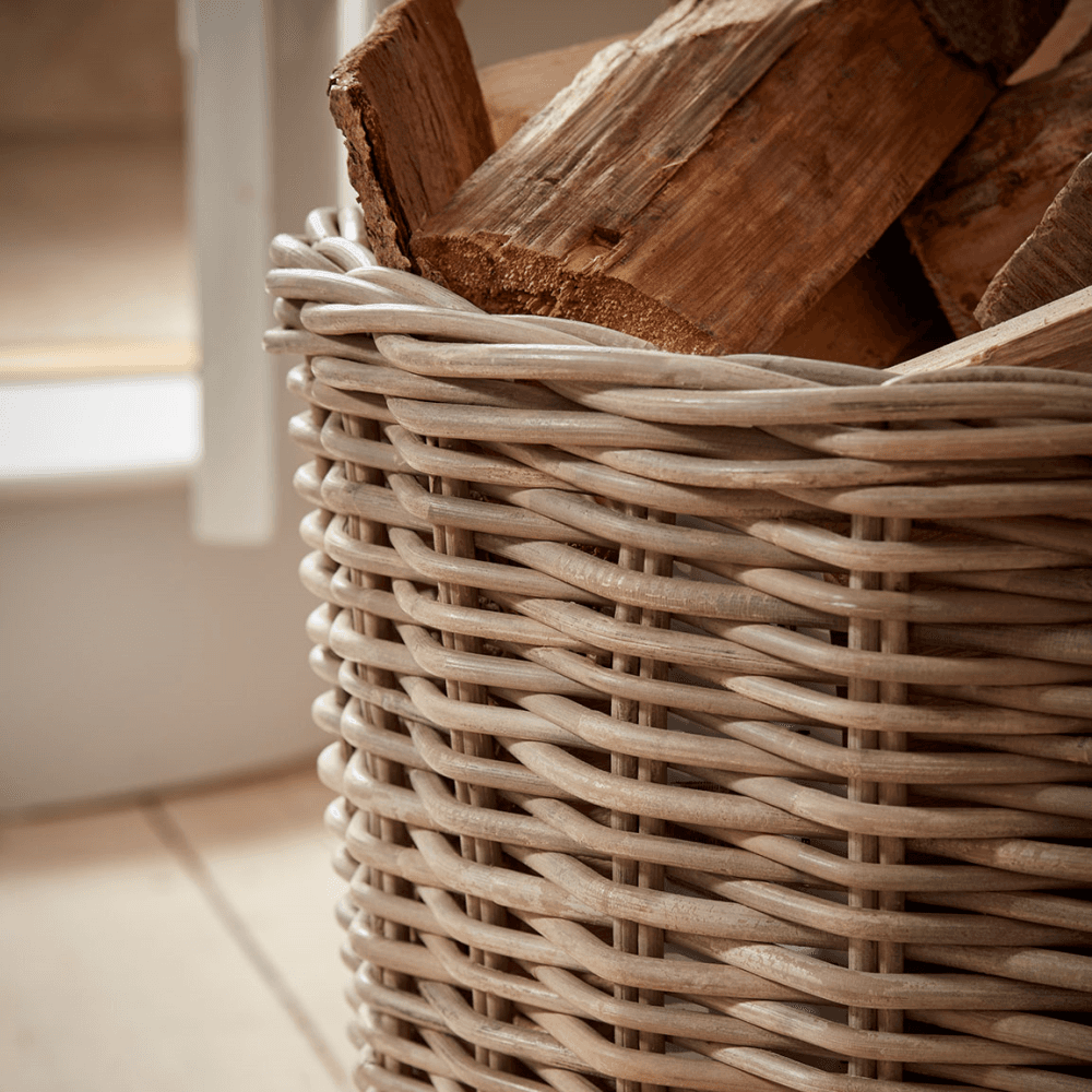 Rattan Round Log Basket, Natural