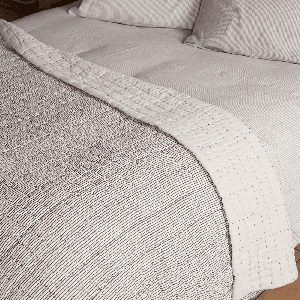 Dipti Cotton & Linen Block Print Bed Quilt, Charcoal