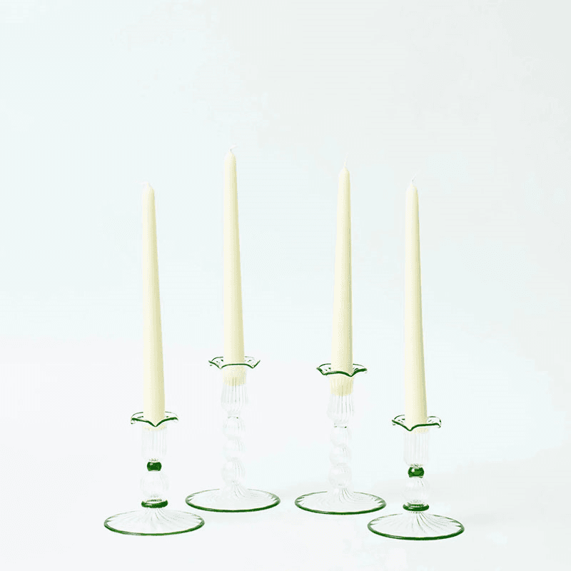 Rimmed Pompom Set of 2 Candlesticks