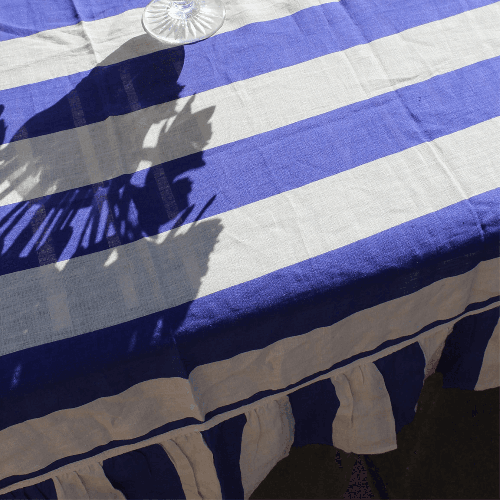 Wide Stripe Tablecloth, Cobalt