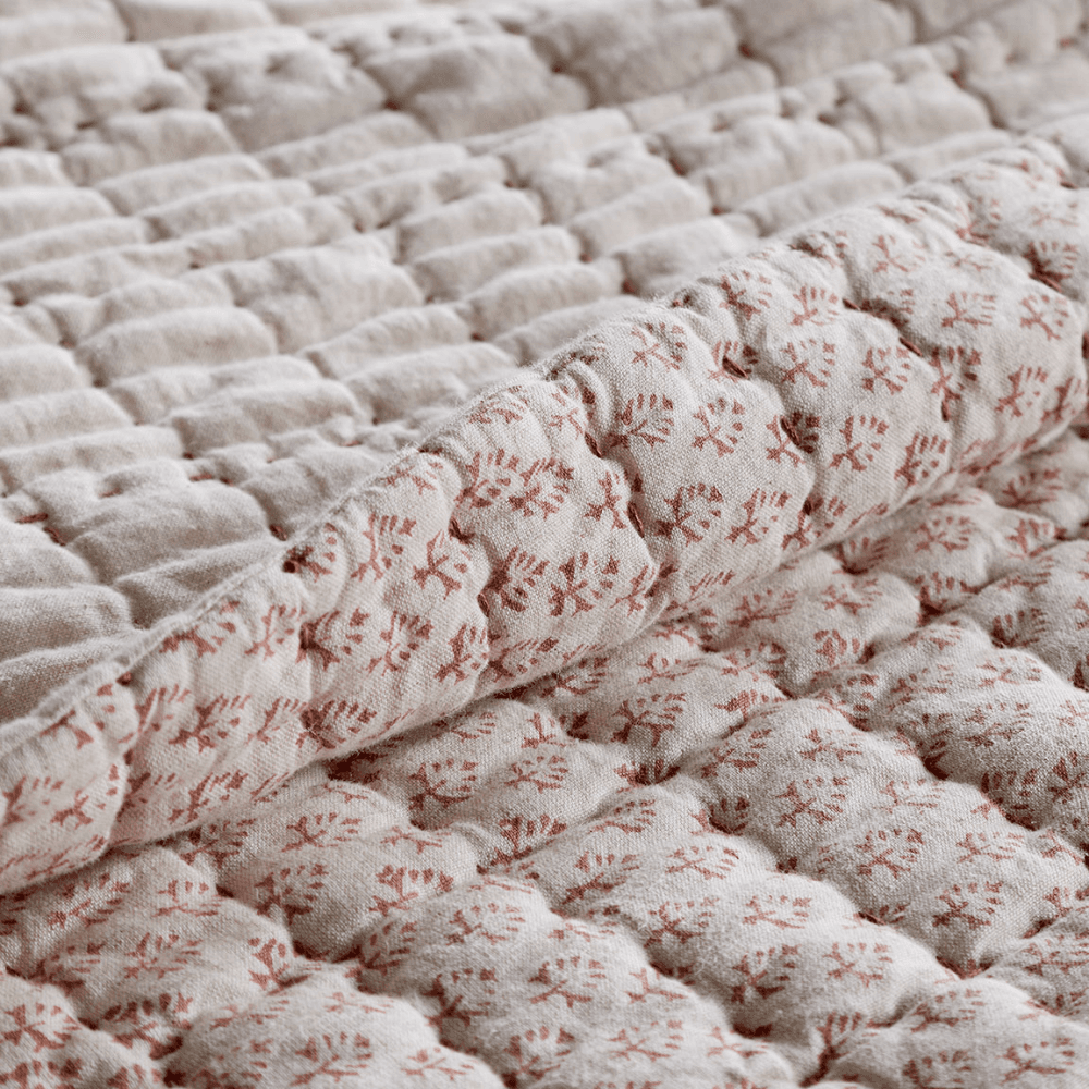 Peplu Cotton & Linen Screen Print Bed Quilt, Rust