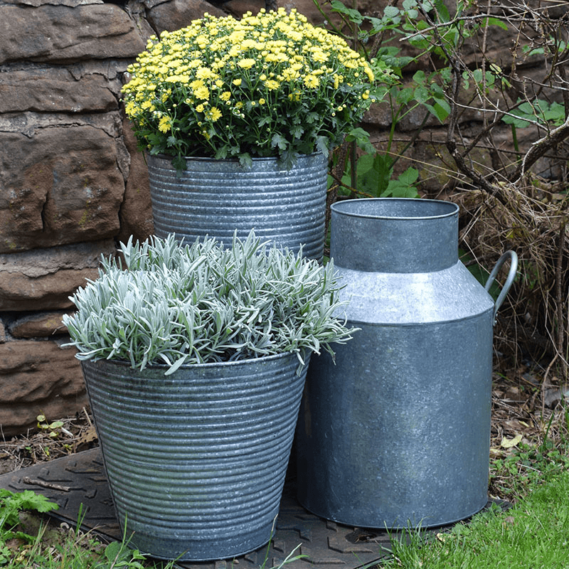 Galvanised Ribbed Vase, Silver