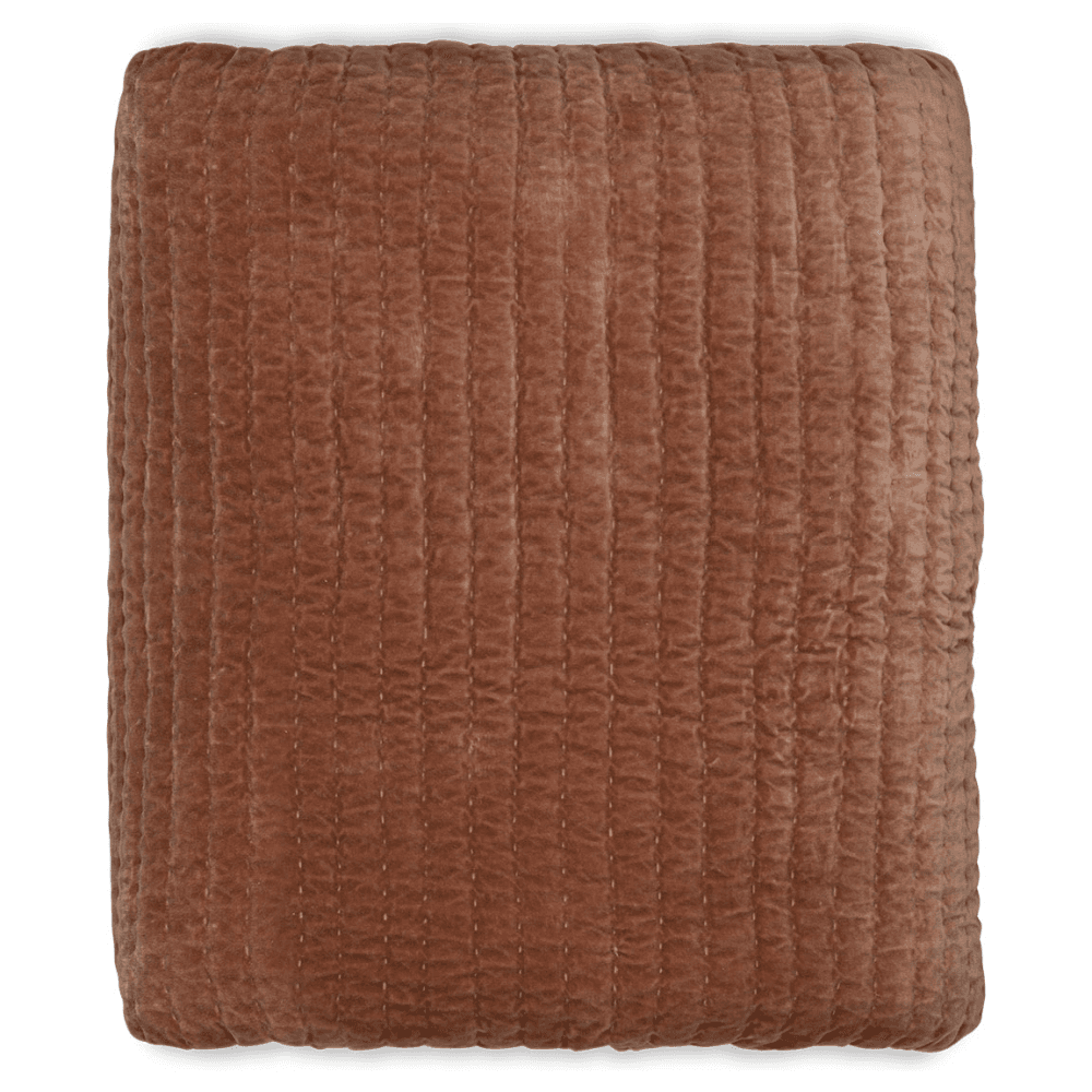 Nidra Velvet & Linen Bed Quilt, Rust