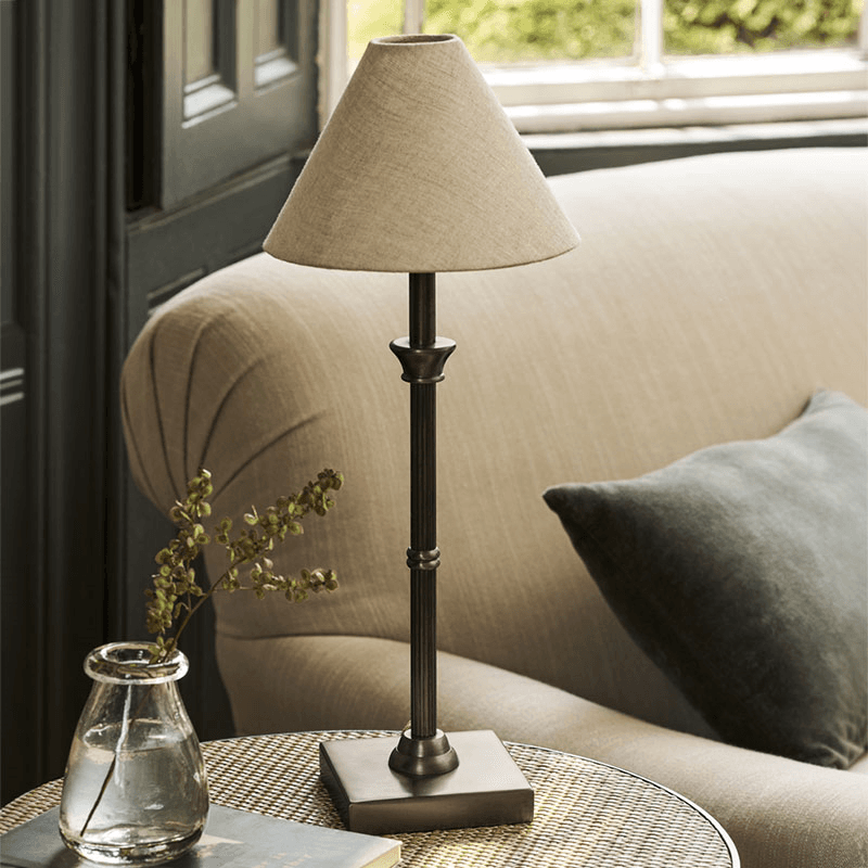 Kelmscot Table Lamp Linen Shade, Antique Bronze Finish