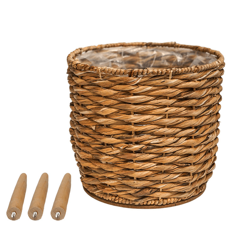 Water Hyacinth Lined Baskest on Legs, Natural