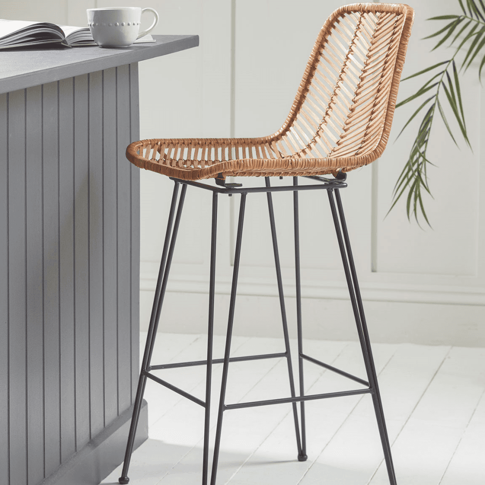 Chevron Flat Rattan Counter Stool, Natural