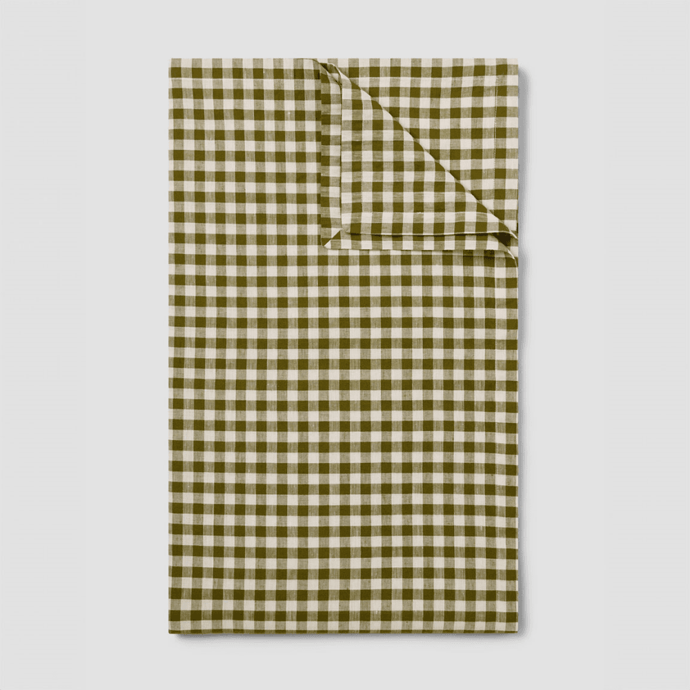 Gingham Linen Blend Tablecloth, Botanical Green